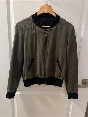 Vince Khaki Green Bomber Jacket with Black reversible lining